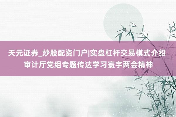 天元证券_炒股配资门户|实盘杠杆交易模式介绍 审计厅党组专题传达学习寰宇两会精神