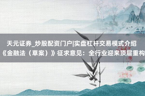 天元证券_炒股配资门户|实盘杠杆交易模式介绍 《金融法（草案）》征求意见：全行业迎来顶层重构
