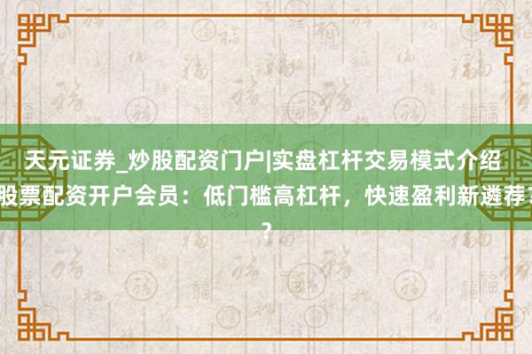 天元证券_炒股配资门户|实盘杠杆交易模式介绍 股票配资开户会员：低门槛高杠杆，快速盈利新遴荐？