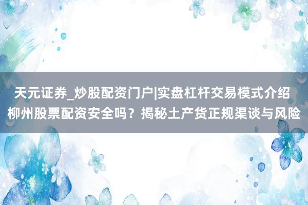 天元证券_炒股配资门户|实盘杠杆交易模式介绍 柳州股票配资安全吗？揭秘土产货正规渠谈与风险