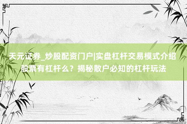 天元证券_炒股配资门户|实盘杠杆交易模式介绍 股票有杠杆么？揭秘散户必知的杠杆玩法
