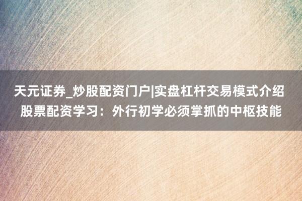 天元证券_炒股配资门户|实盘杠杆交易模式介绍 股票配资学习：外行初学必须掌抓的中枢技能