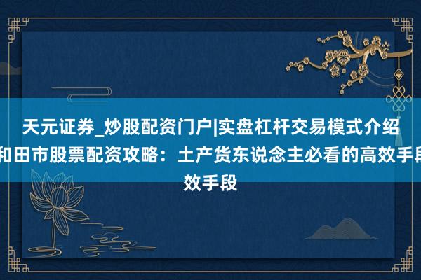 天元证券_炒股配资门户|实盘杠杆交易模式介绍 和田市股票配资攻略：土产货东说念主必看的高效手段